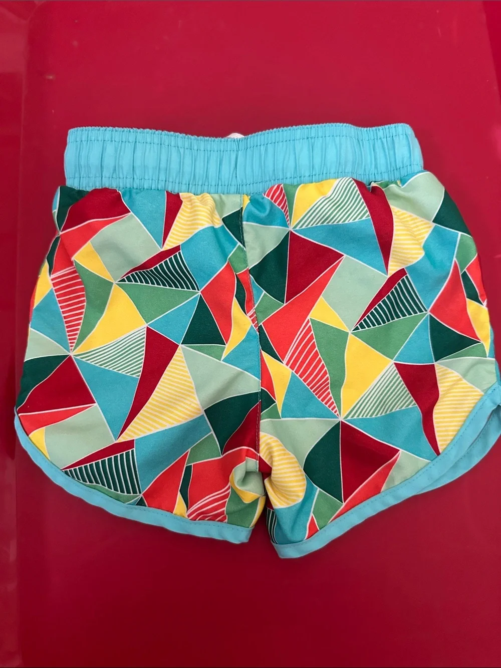 Kids Multicolor Geometric Swim Shorts - Blue Waistband